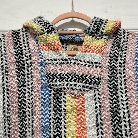 Earth Ragz Large Baja‎ Mexican Blanket Drug Rug Hooded Pullover Poncho, Rainbow - Picture 3 of 8